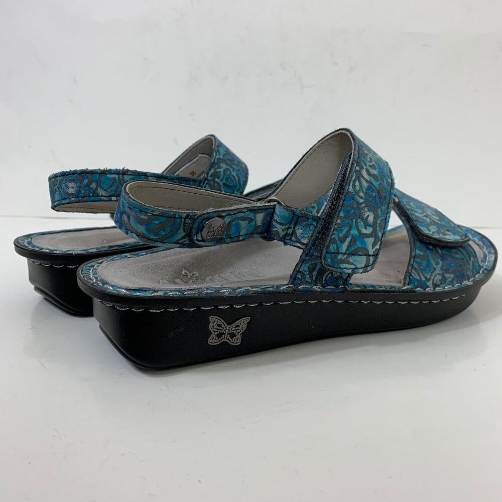 Alegria Teal Blue Floral Print Adjustable Sandals - Picture 2 of 9